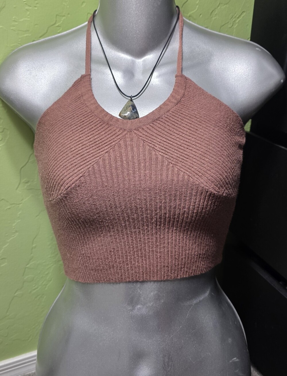 Brown Boho Crop Top Tie Neck West of Melrose Size XS
